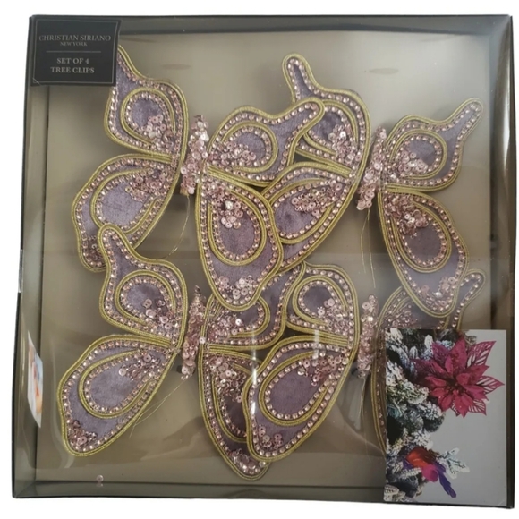4pc Christian Siriano Pink Purple Rhinestone Butterfly Clips Decor - Picture 2 of 5